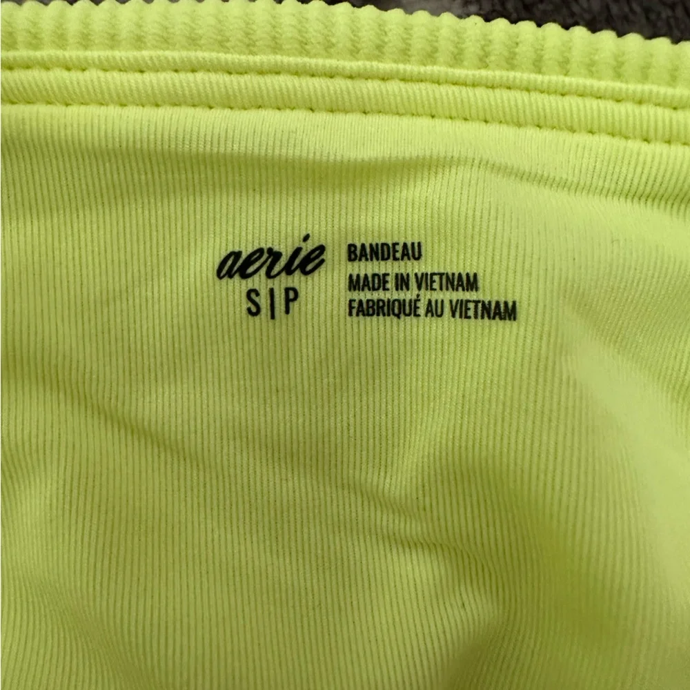 Aerie Ruched Ribbed Longline Bandeau Bikini Top in Yellow Infusion Size Small
